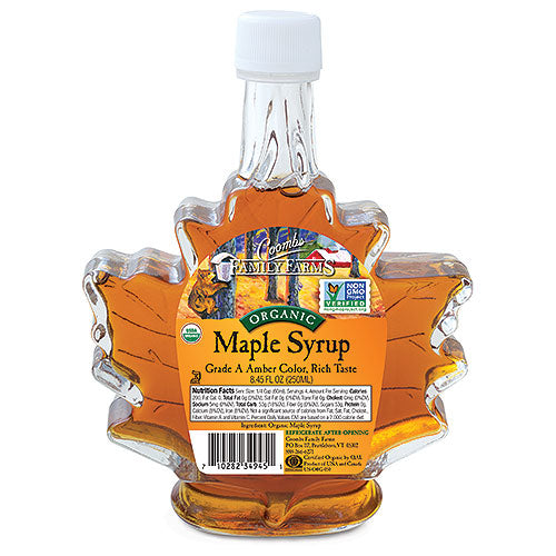 Grade A Amber Color Rich Taste Organic Maple Syrup, 8.45 oz leaf bottle
